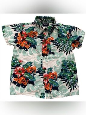 Little Rebels Boys Floral Hawaiian Button Down Shirt Size 4 100% Cotton Tropical